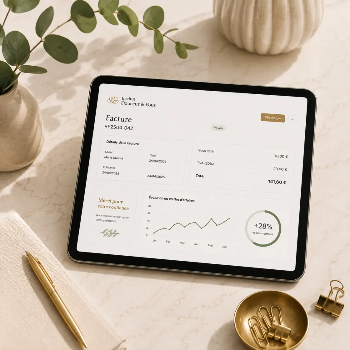 Invoice issued from RDV360 for a beauty salon