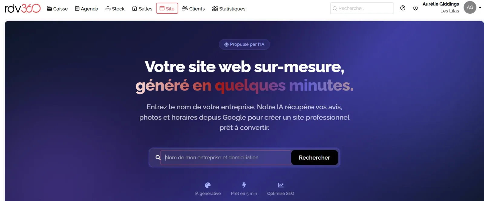 Site web de salon généré par l’intelligence artificielle de RDV360