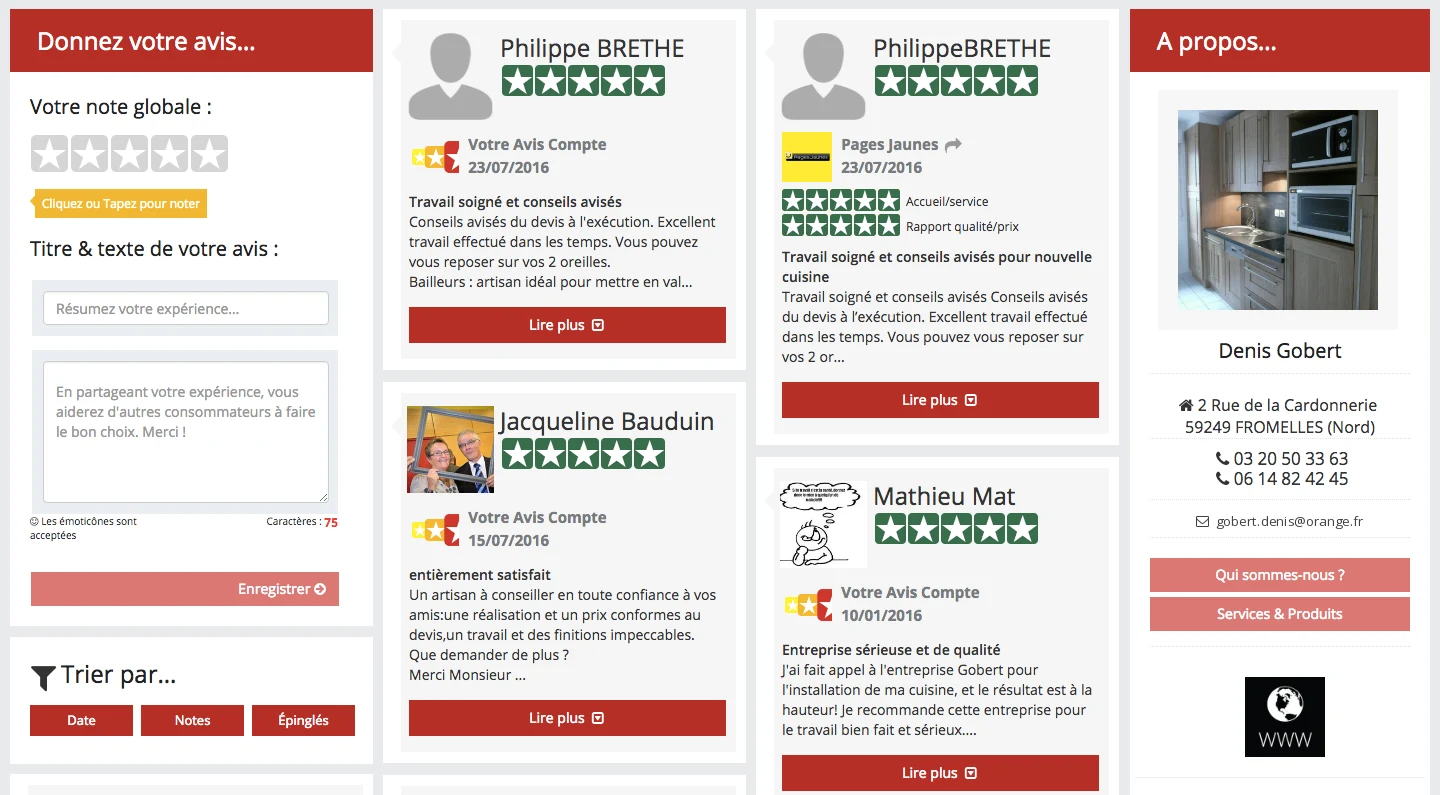 Page d’avis clients d’un salon affichée par RDV360